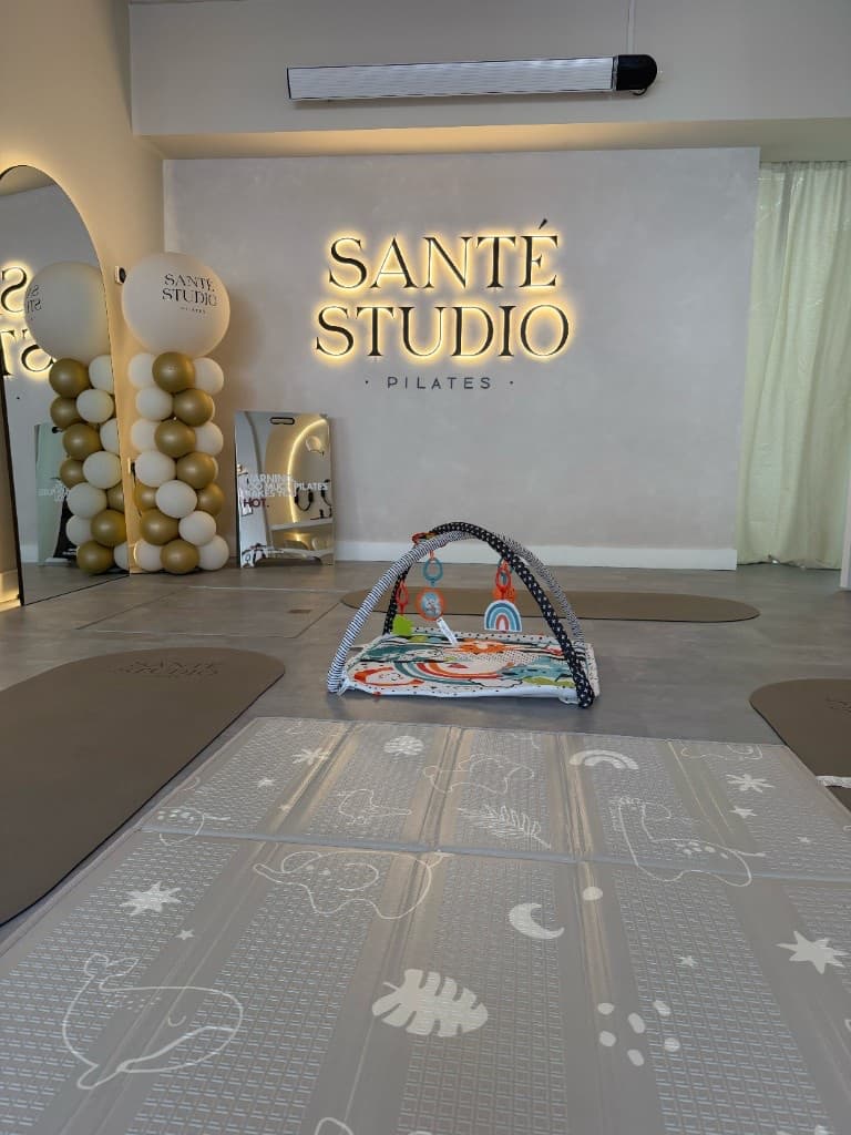 Santé Studio set up for a baby-friendly postnatal Pilates class